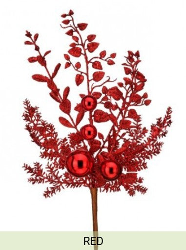a red decorative element, possibly a flower or ornament, with red leaves and branches.