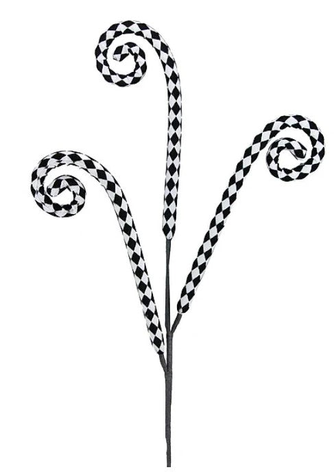 A black and white image of three black and white spiral-shaped objects.