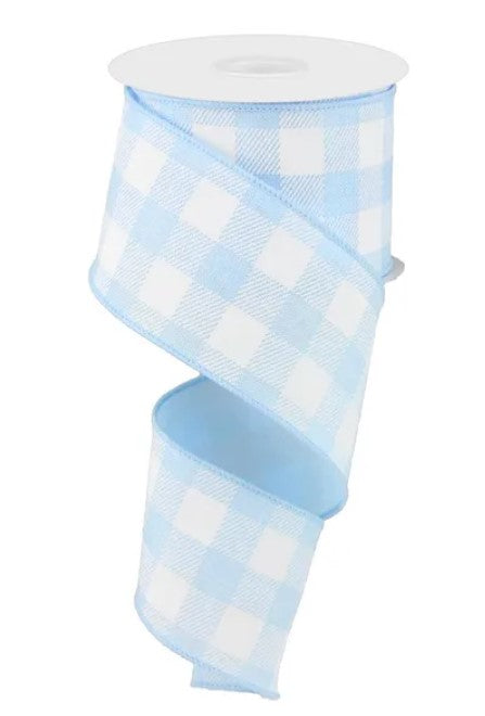 A roll of light blue and white checkered ribbon.