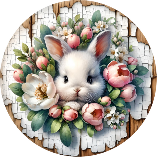 a painting of a bunny surrounded by flowers