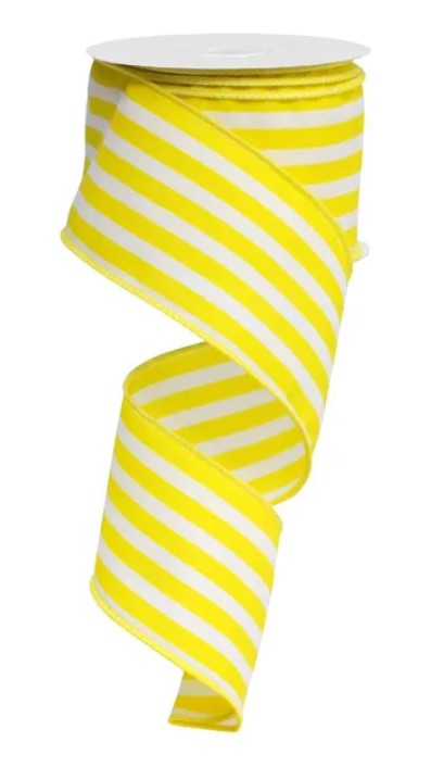 A roll of yellow and white striped ribbon.