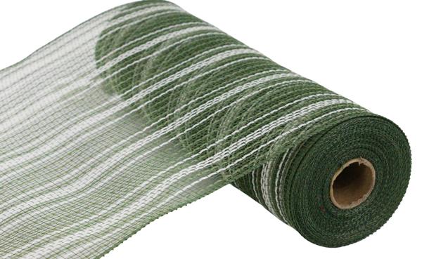 a roll of green and white mesh on a white background