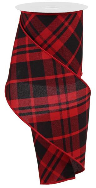 a red and black plaid ribbon on a white background