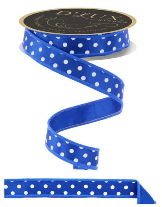 a blue and white polka dot ribbon.