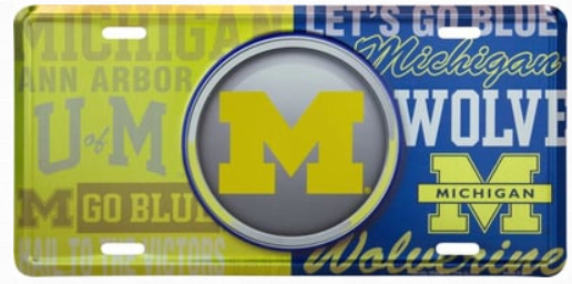 a michigan license plate with the word michigan on it