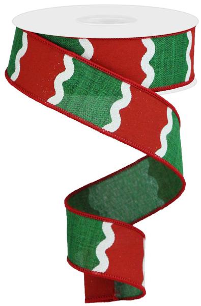 a roll of red and green christmas ribbon