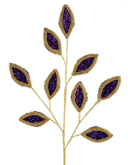 A branch with purple glitter leaves, arranged in a stylized manner.