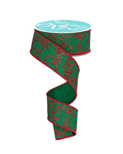 a green and red christmas ribbon with red sprinkles