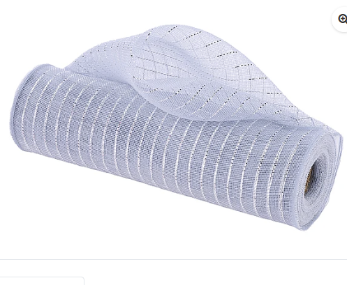 A roll of white mesh with a grid pattern, likely used for decorative purposes.