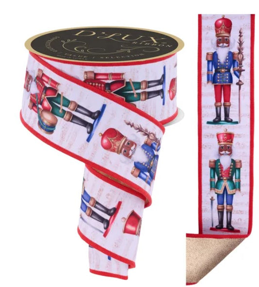 a decorative ribbon with a nutcracker motif printed on it.