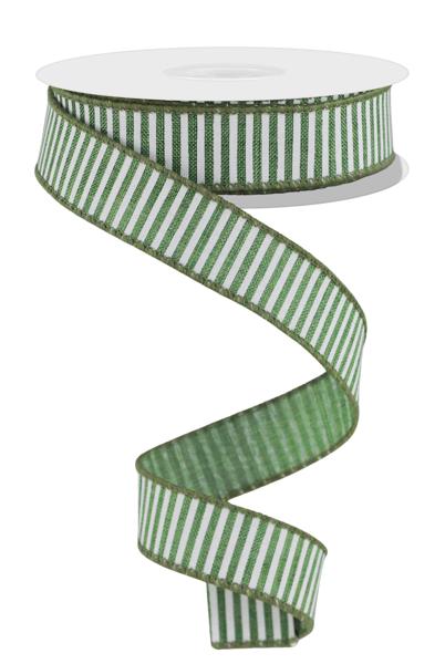 a green and white striped ribbon on a white background