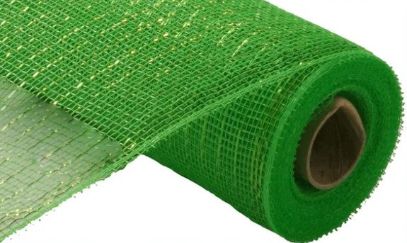 A roll of green mesh with a gold-colored texture.