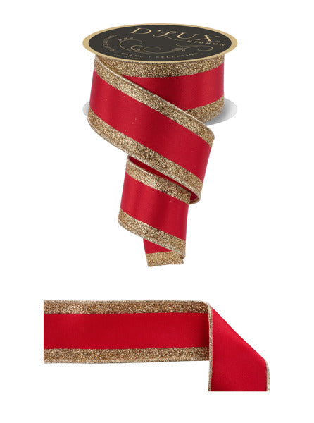 a roll of red and gold glitter ribbon