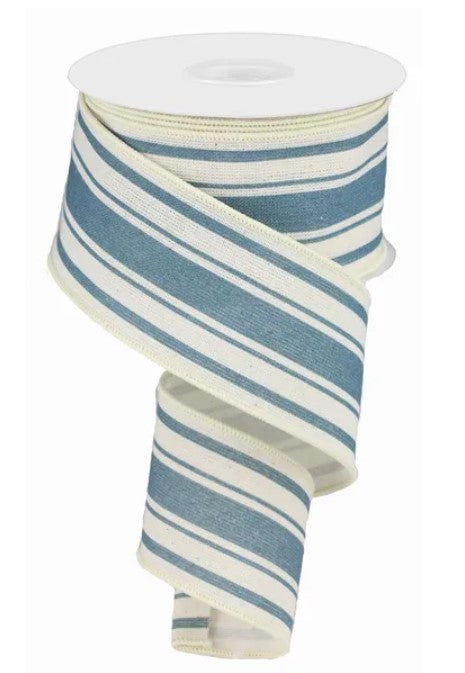 A roll of blue and white striped ribbon.
