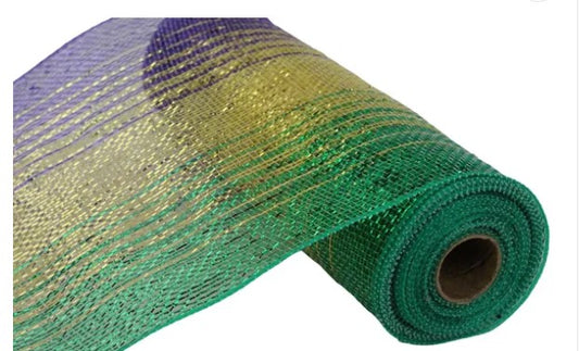 A roll of green and purple mesh material.
