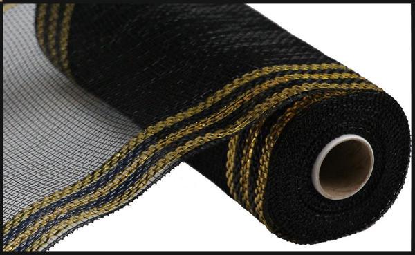 A roll of black and gold mesh material.