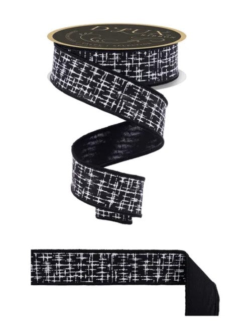 a black and white checkered pattern on a ribbon, with a gold-colored top.