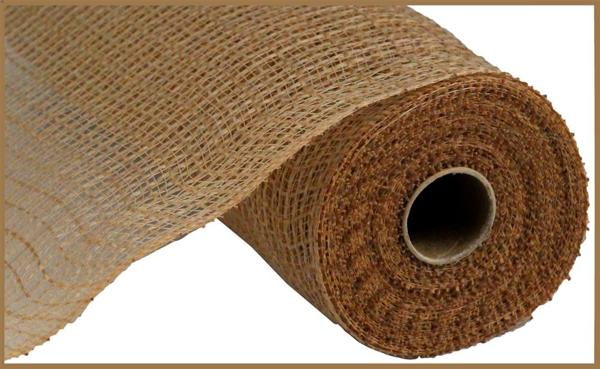 a roll of brown burlock fabric on a white background