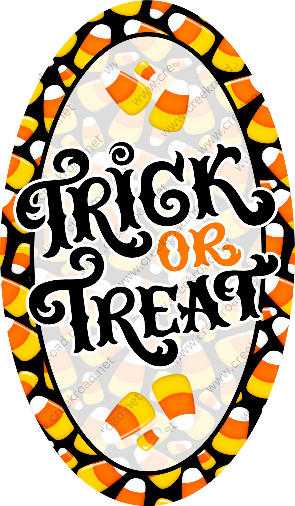 a trick or treat sign with candy corn