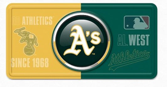a green and yellow business card with the oakland a's logo on it