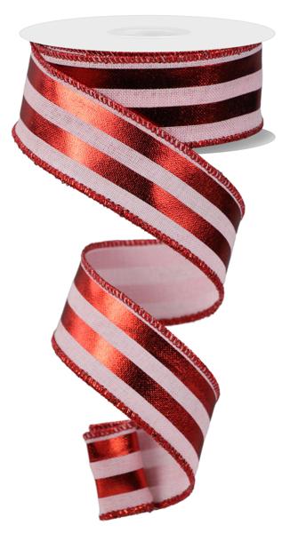 a roll of red and white striped ribbon