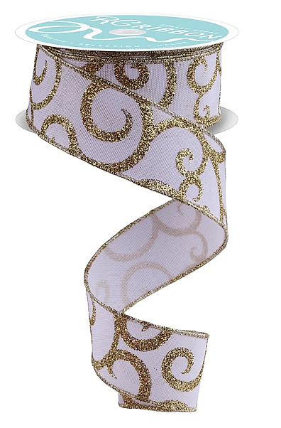 A decorative ribbon with a gold glitter pattern.