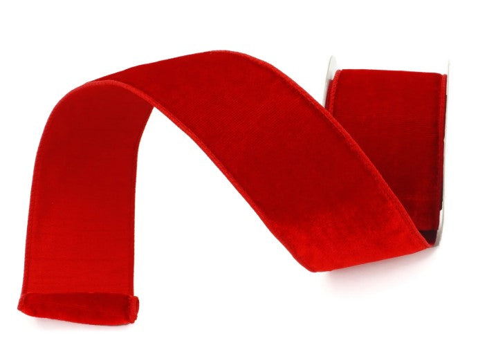A long, red ribbon is shown against a white background.