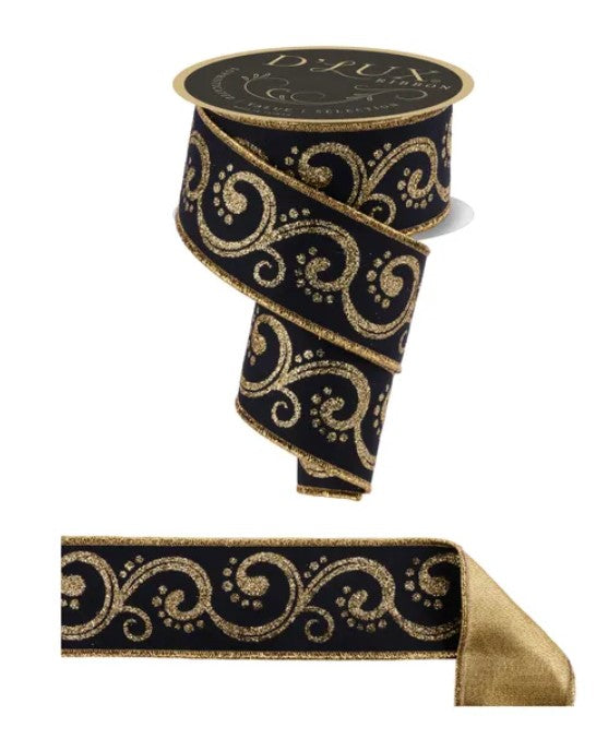 a black and gold decorative ribbon with a gold border.