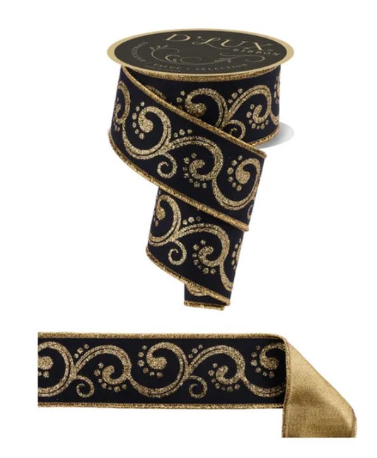 a black and gold decorative ribbon with a gold border.
