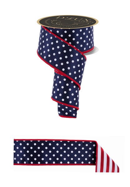 a polka dot ribbon with red, white and blue stripes