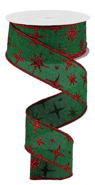 a green and red ribbon with stars on it