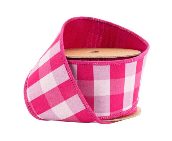 A pink and white checkered ribbon is shown against a white background.