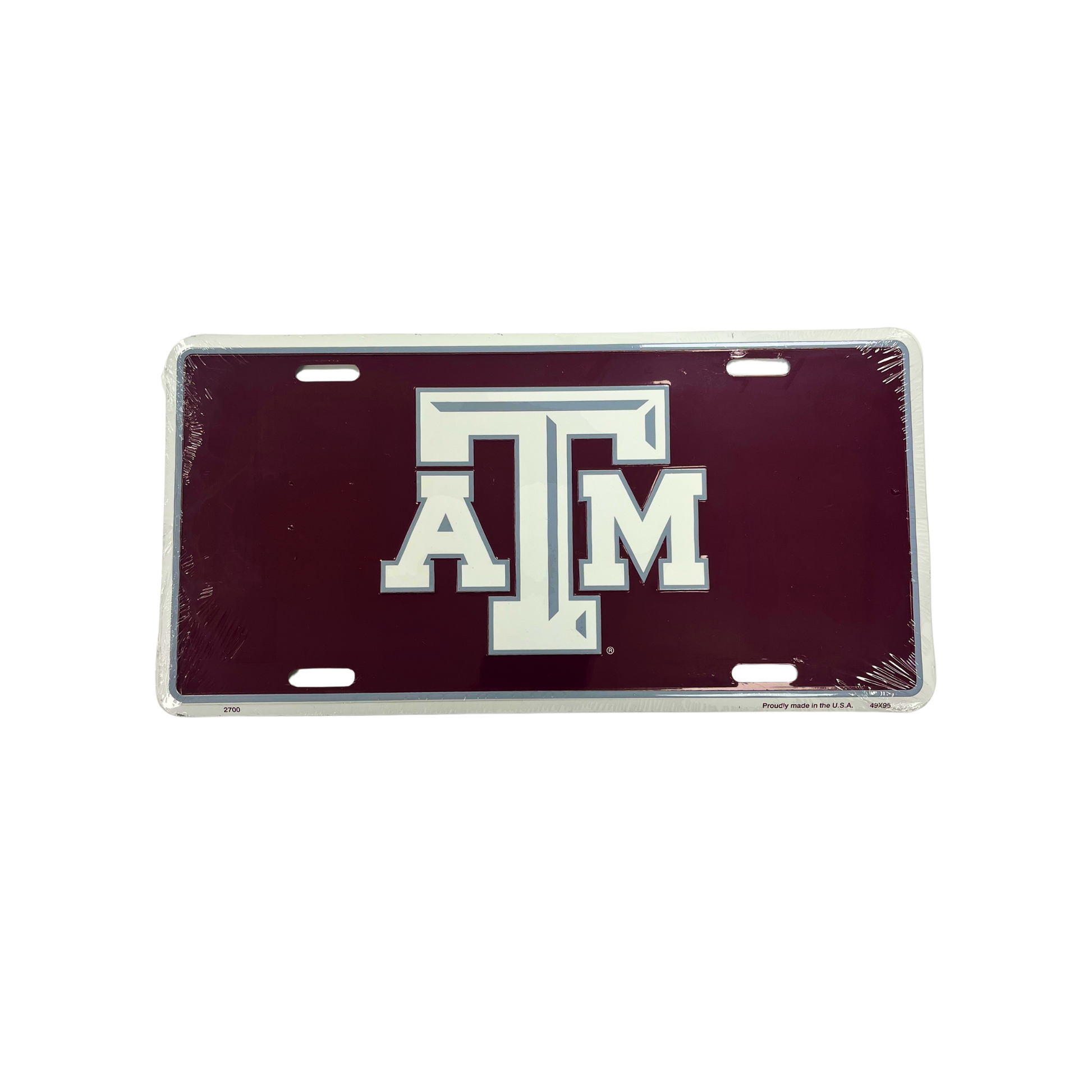 A maroon license plate with the letters 'ATM' prominently displayed in the center.