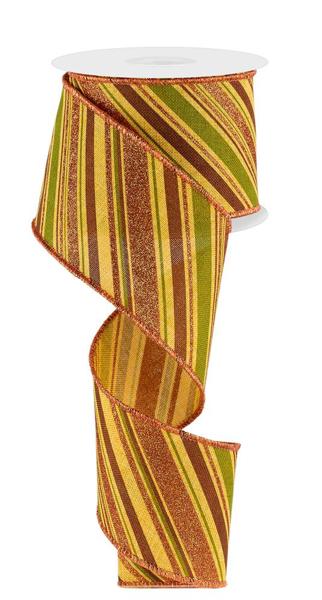 a roll of orange and green striped ribbon