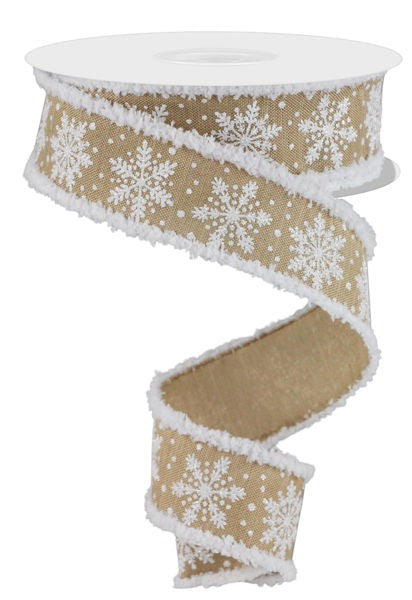 a brown and white ribbon with snowflakes on it