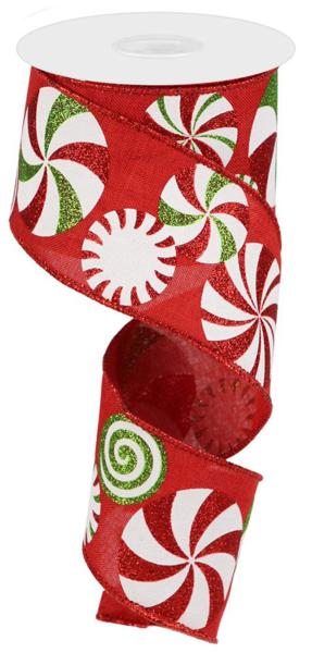 a roll of red and green christmas ribbon
