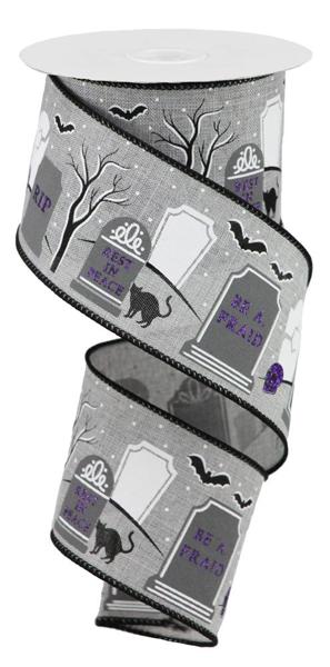 a halloween themed grosch ribbon with bats and tombstones