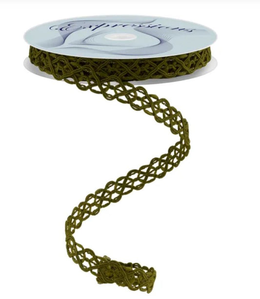a spool of green embroidery floss with a twisted, braided pattern.