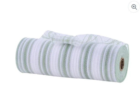 A roll of green and white striped mesh material.