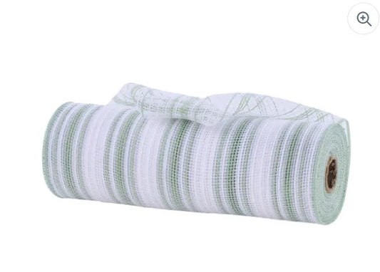 A roll of green and white striped mesh material.