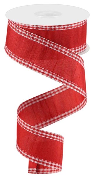 a red and white checkered ribbon on a white background