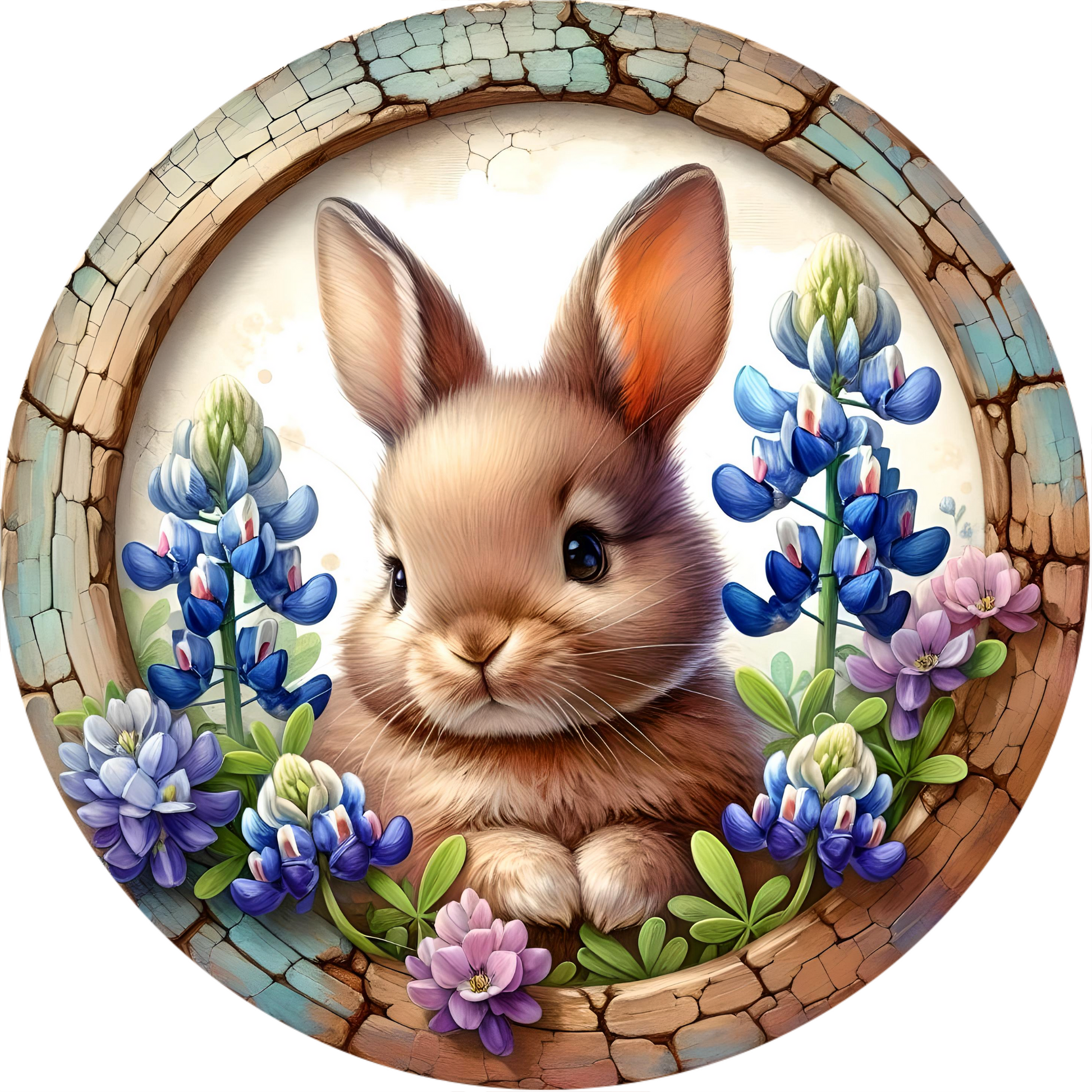 a picture of a rabbit in a frame with flowers