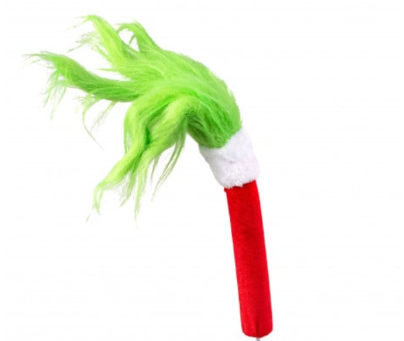 a green and white feathered wand on a white background