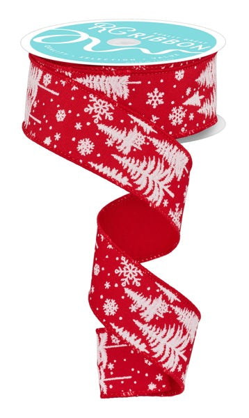 a red and white christmas ribbon with snowflakes on it