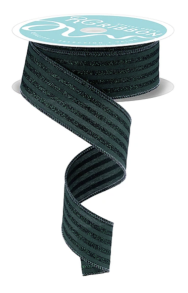 A roll of green and black striped ribbon with a white label.