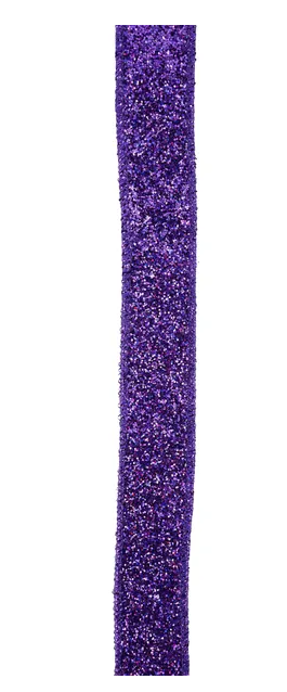 A long, shiny purple ribbon or string with a glittery texture.