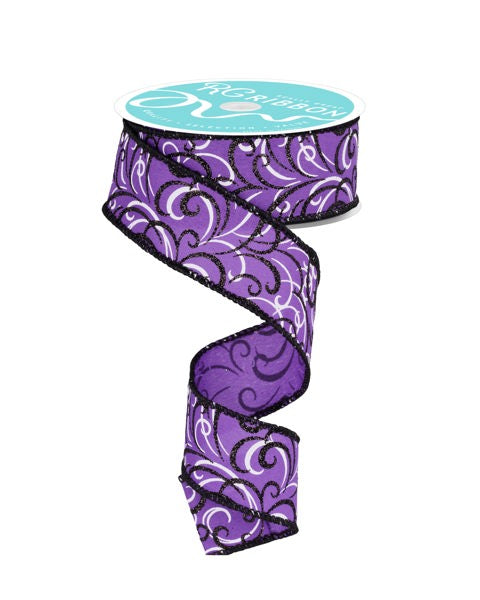 a purple and blue ribbon with swirls on it