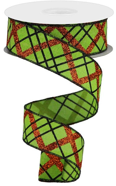 a green and orange ribbon with a checkered design