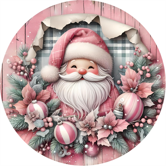a painting of a santa claus surrounded by christmas decorations