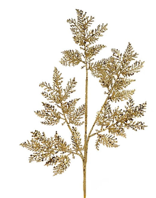 a branch with small, gold-colored leaves and twigs.